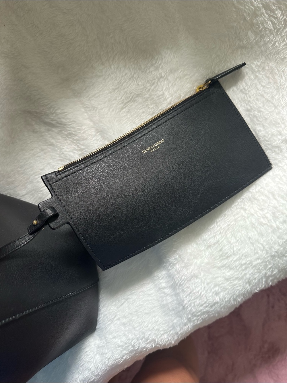 Saint Laurent Black Leather Tote with Removable Zip Pouch and Gold Hardware - Picture 7 of 12